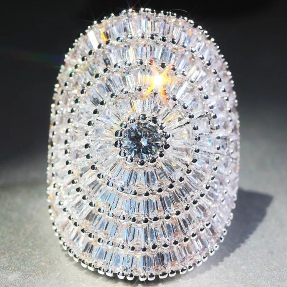 NEW 925 Silver Shining Huge 21 CT Engagement Ring - Picture 2 of 5